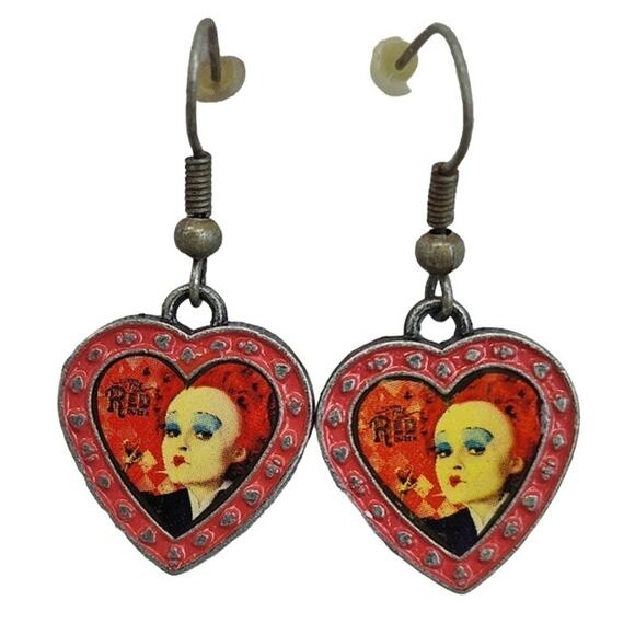 Alice in Wonderland 2010 Red Queen Red Heart Dangle Earrings - Picture 1 of 7